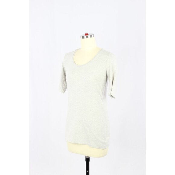 WHITE + WARREN Grey Cotton Modal Jersey Scoop Neck Half Sleeve T-Shirt, Size XS - Picture 4 of 13